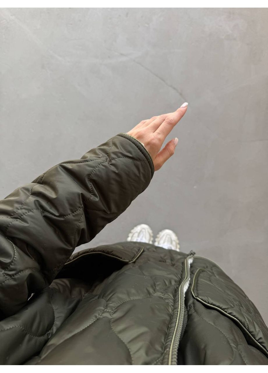 Оливкова (хакі) демісезонна жіноча двостороння-куртка No Brand