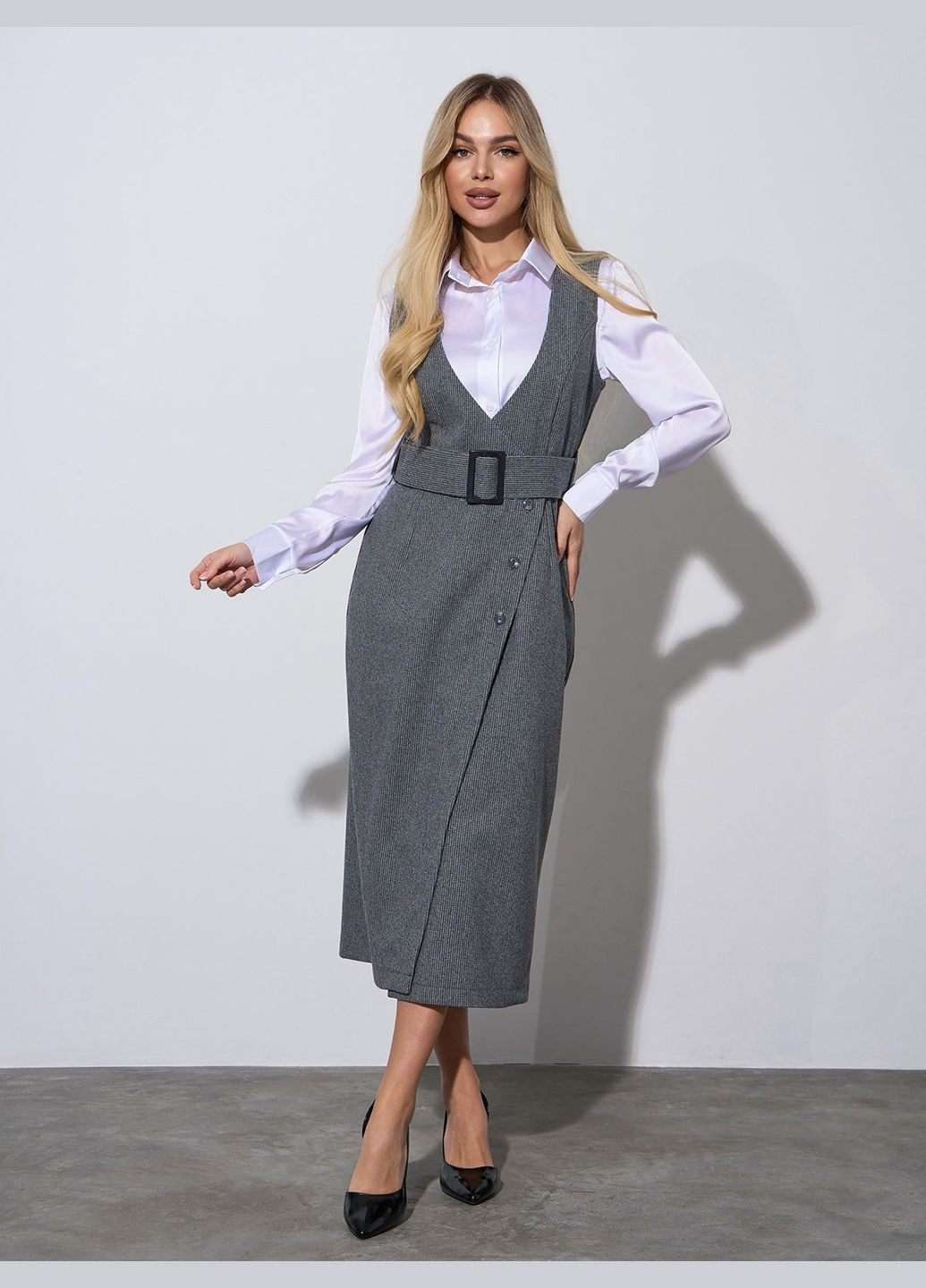 Елегантний вовняний сарафан з поясом No Brand (314859855)