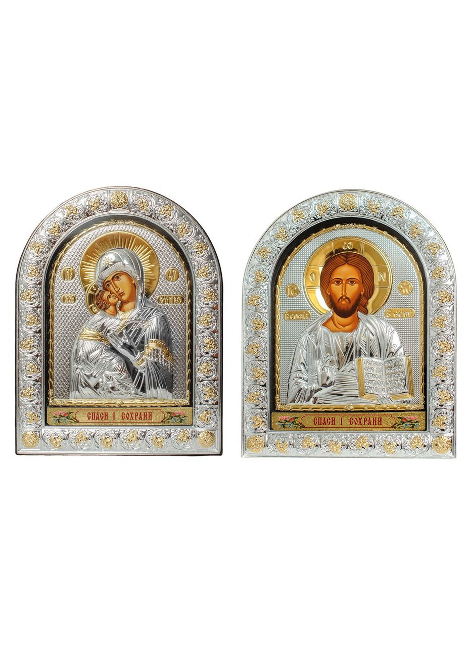 Ікони на весілля Ісус Христос і Вишгородська Богородиця 21,5х16,5см EPZ4-001-7AG-BR/P Вінчальні Ікони Silver Axion (299386712)