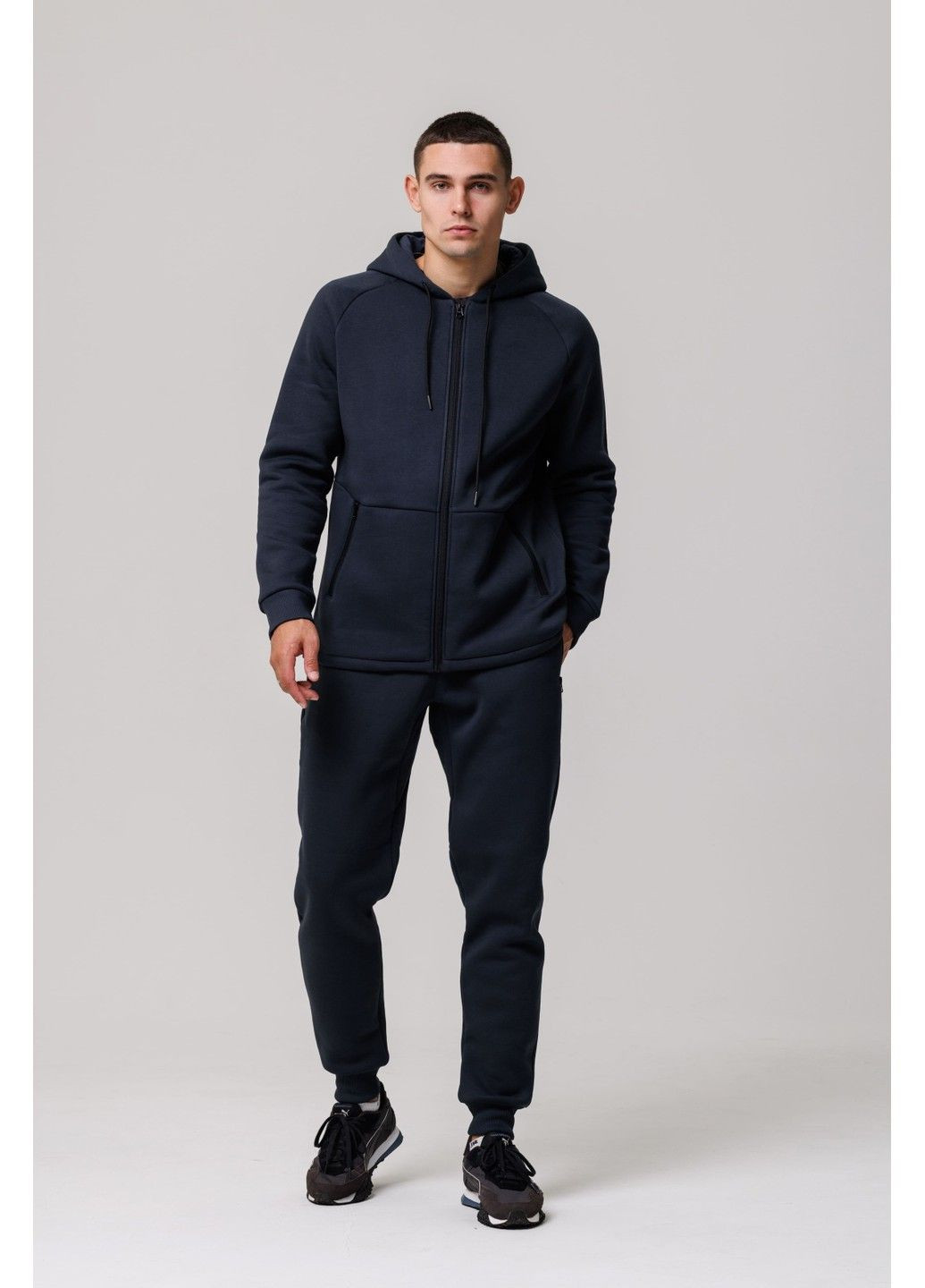 Спортивний костюм чоловічий осінь зима на флісі 4ZIP з кофтою на замку графіт Handy Wear (311314383)