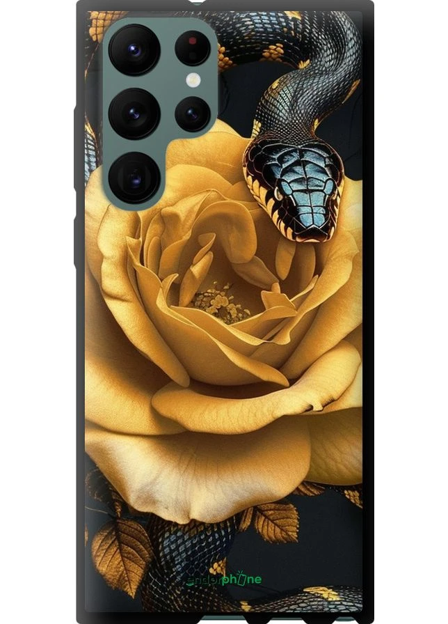 Чехол на Samsung Galaxy S22 Ultra Black snake and golden rose "6068b-2500-70447" Endorphone (387736705)