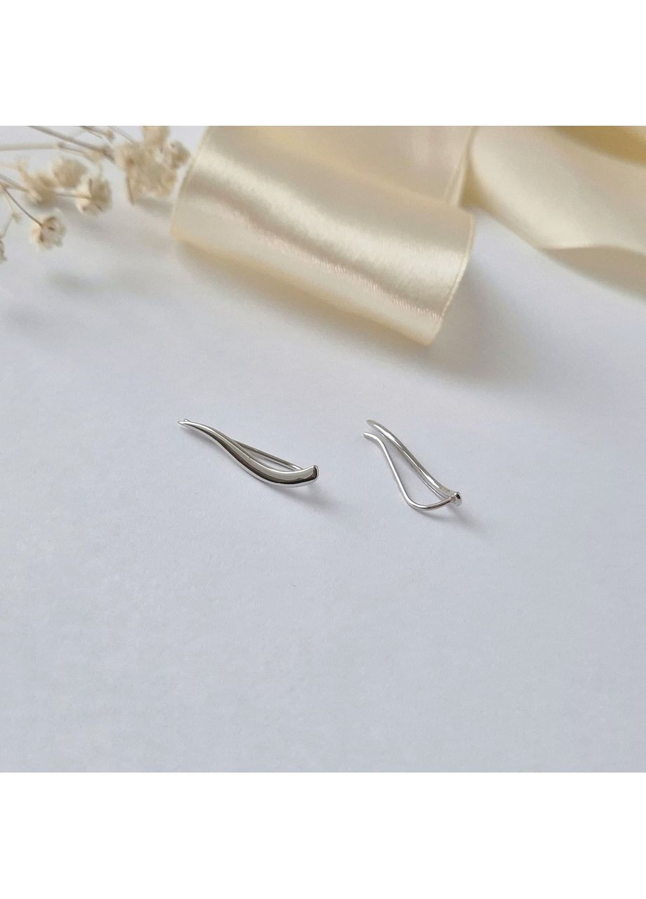 Серебряные серьги каффы без камней Палочка серебро 925 пробы Родированное вс683р 1.06г Nobrand (364653502)