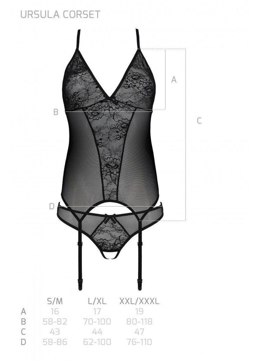 Корсет Ursula Corset white S/M, с пажами, трусики с ажурным декором и открытым шагом Passion (303885863)