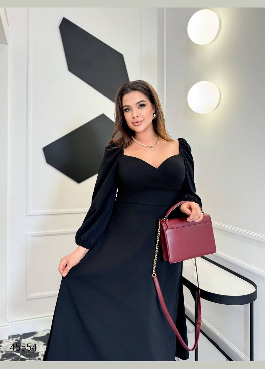 Чорна вечірня сукня з рукавами-ліхтариками Liton