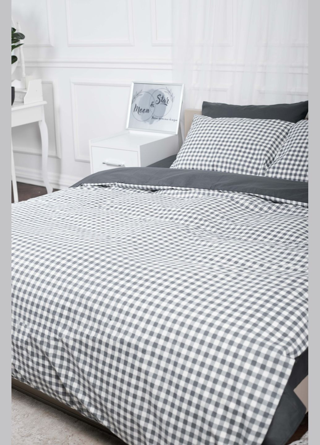 Комплект постельного белья полуторный евро 160х220 наволочки 2х70х70 Ranforce Elite (MS-820000022) Moon&Star Gray Square (284416485)