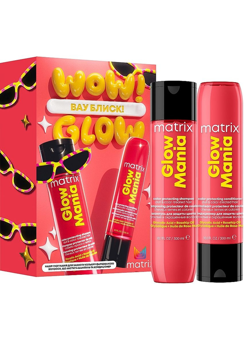 Набір для волосся шампунь + кондиціонер для фарбованого волосся Glow Mania, 300х300 мл Matrix (368231682)