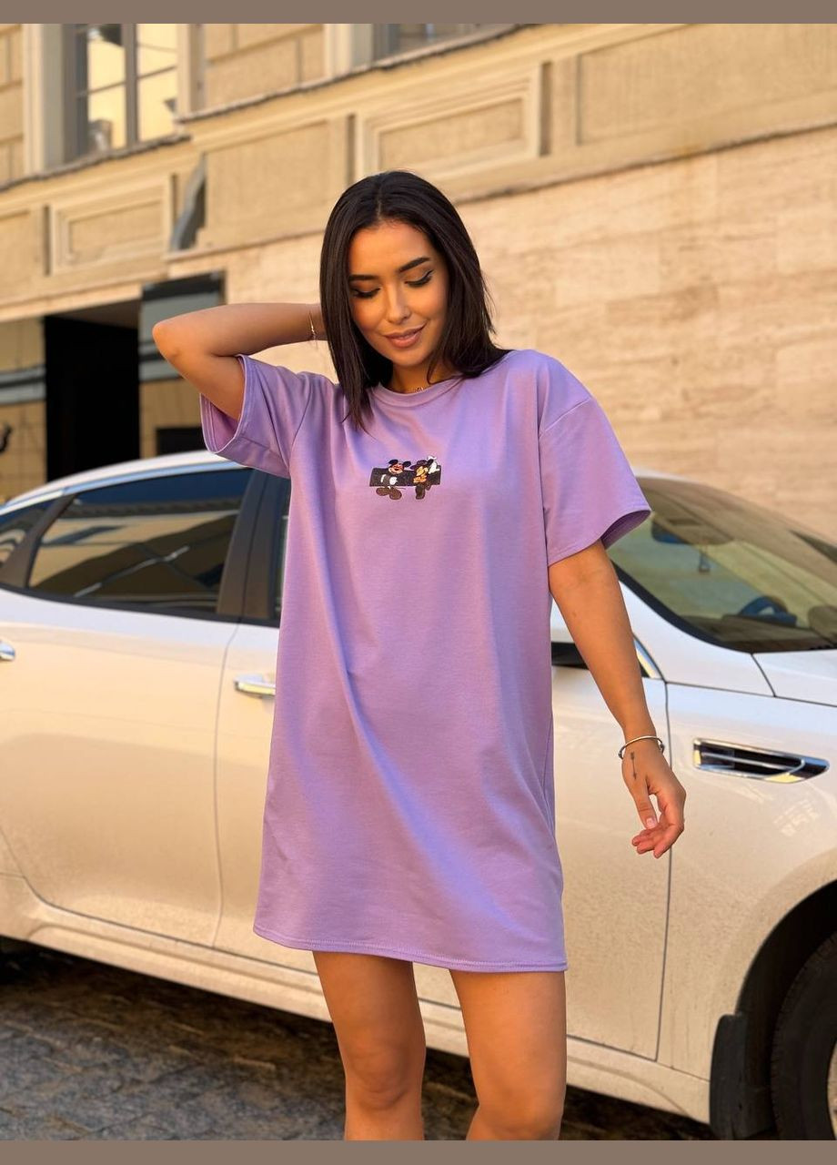 Сиреневое спортивное, кэжуал платье - футболка женская No Brand однотонное