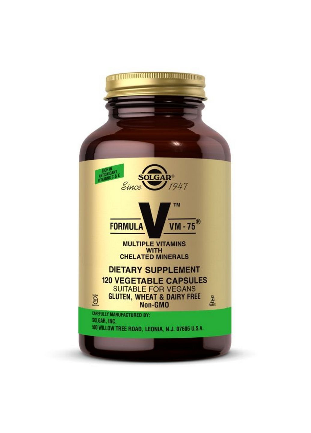 Витамины и минералы Formula V VM-75, 120 вегакапсул Solgar (293420716)