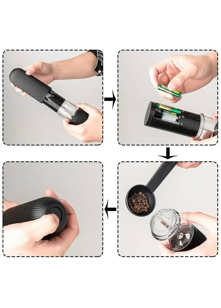 Электрическая мельница для специй перца и соли автоматическая перечница солонка измельчитель с подсветкой Black No Brand (360531900)