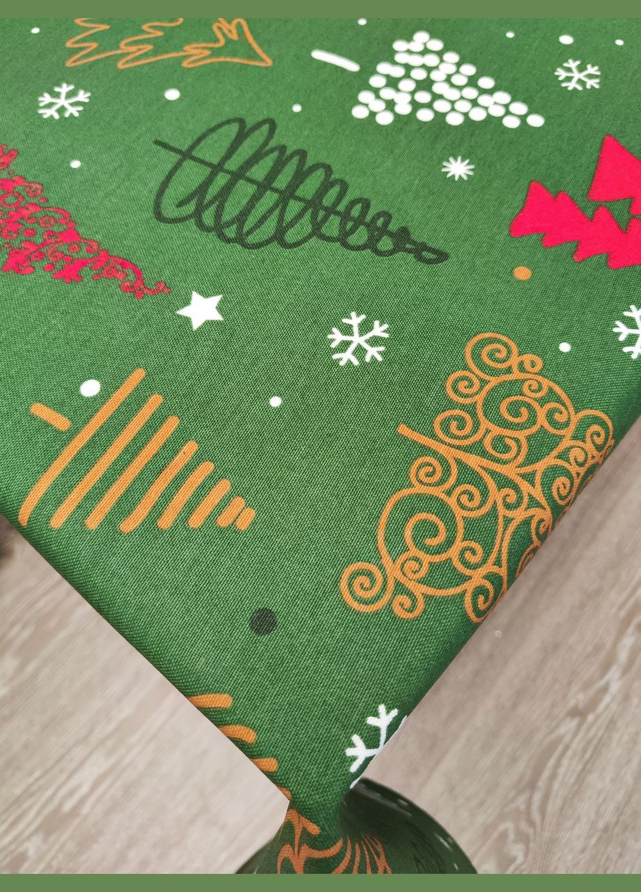 Новорічна зелена скатертина на стіл з тефлоновим покриттям для прямокутного столу 120, 140 Maystat (307060832)