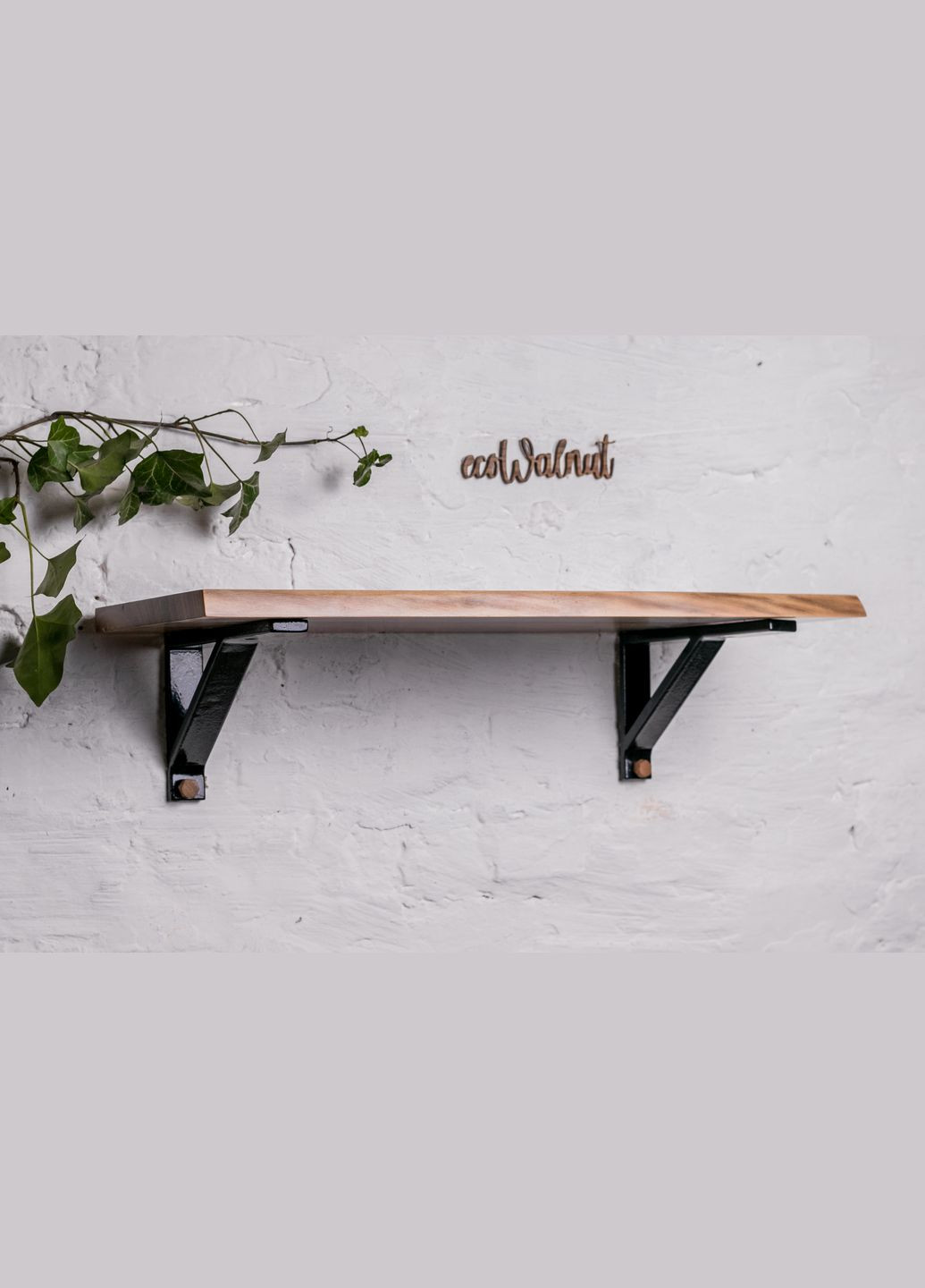 Полка M с живым краем (орех) Современная полка с древесины грецкого ореха EcoWalnut (295012768)