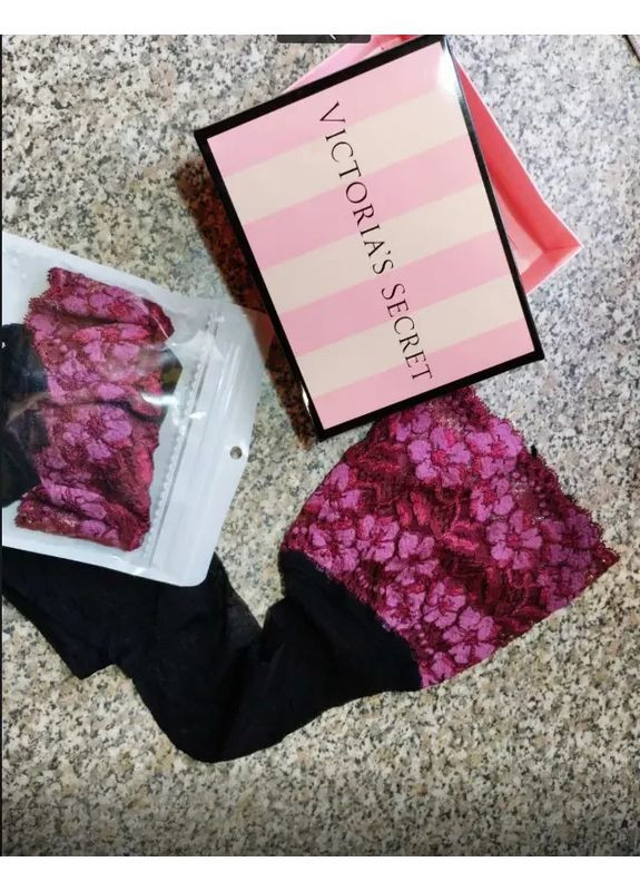 Панчохи чорні капронові на силіконі з бордовим ажуром. Жіночі панчохи сексуальні No Brand (370976292)