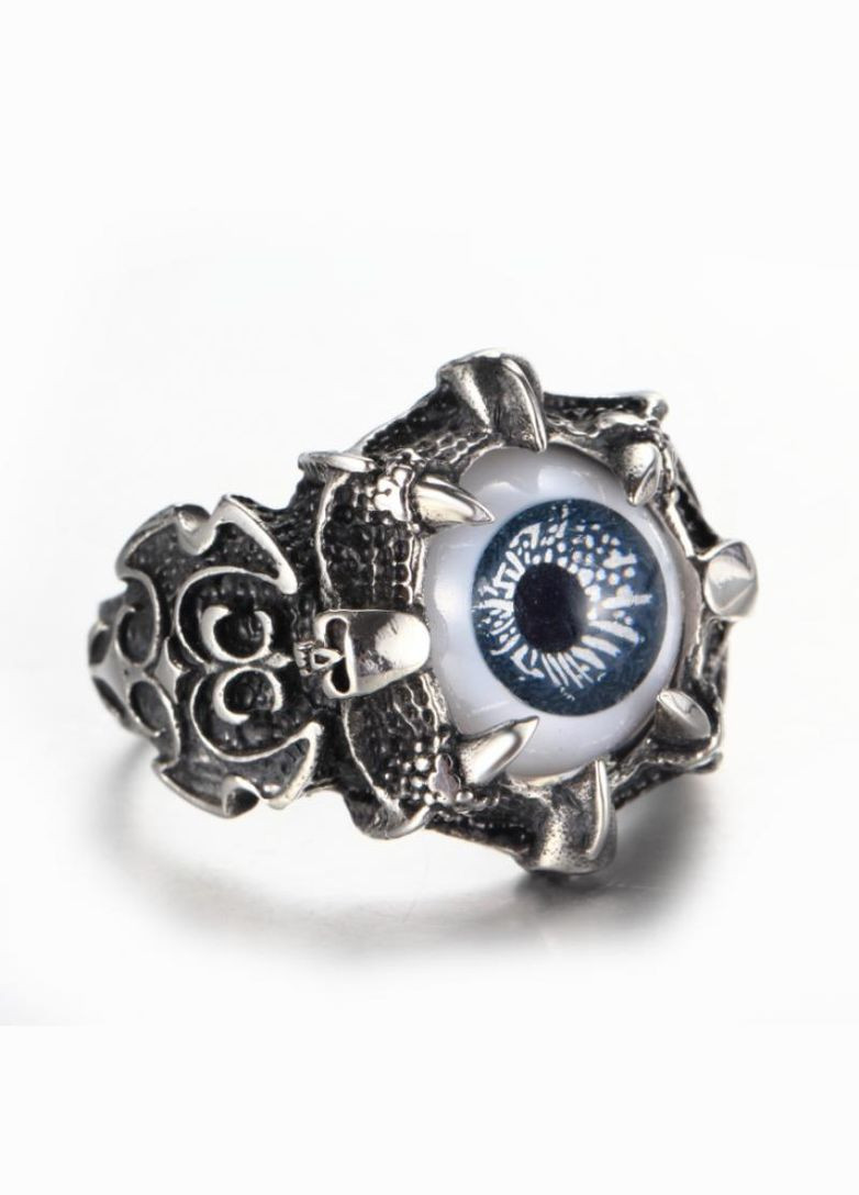 Каблучка містичне синє око всередині паски дракона з боків черпепа і красиві готичні візерунки, розмір 19 Fashion Jewelry (289844160)