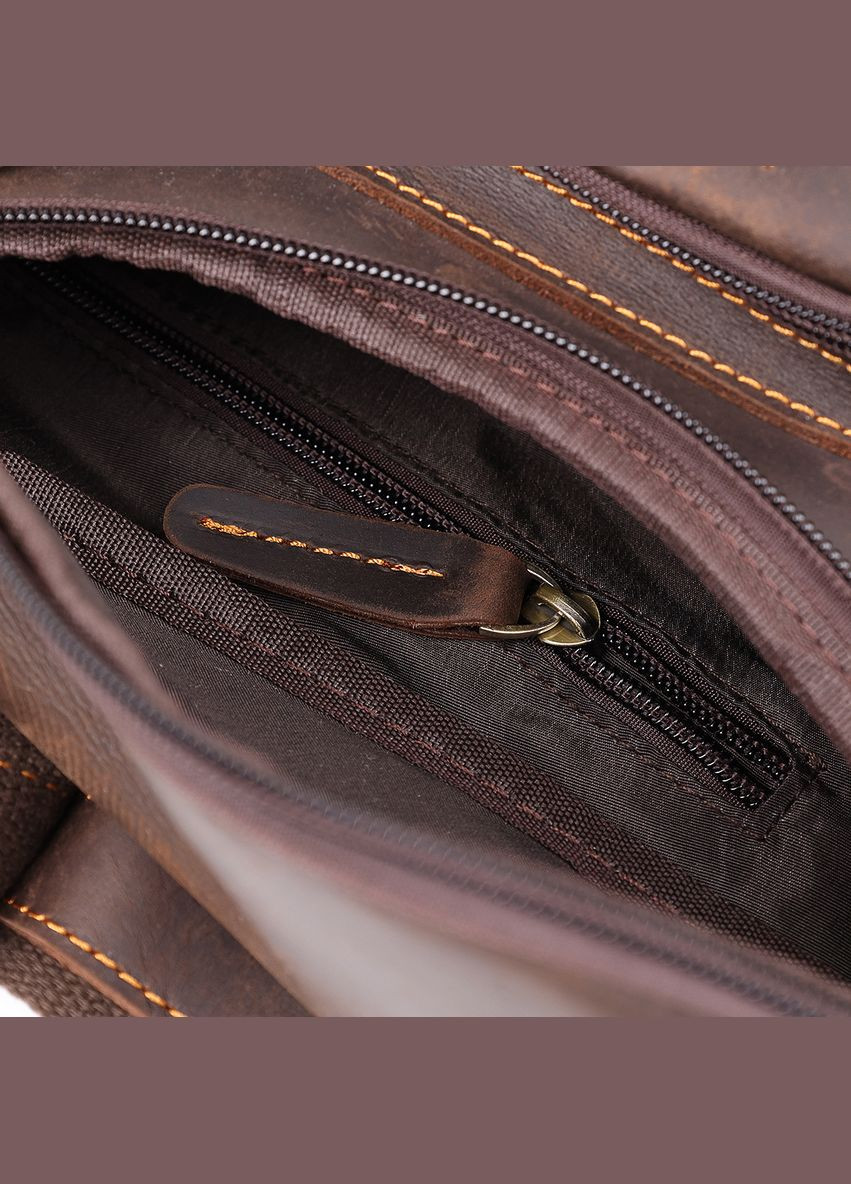 Мужская сумка через плечо Vintage с карманами и расширителем объёма коричневая (sku_20373) No Brand (328922637)