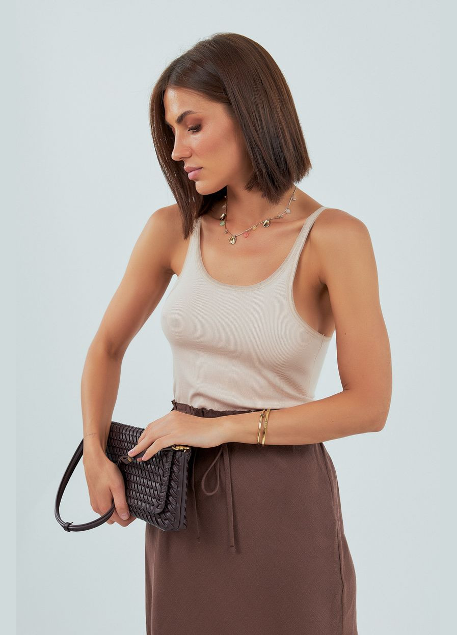 Майка в рубчик с сеточкой на бретелях Lurex — 339433464