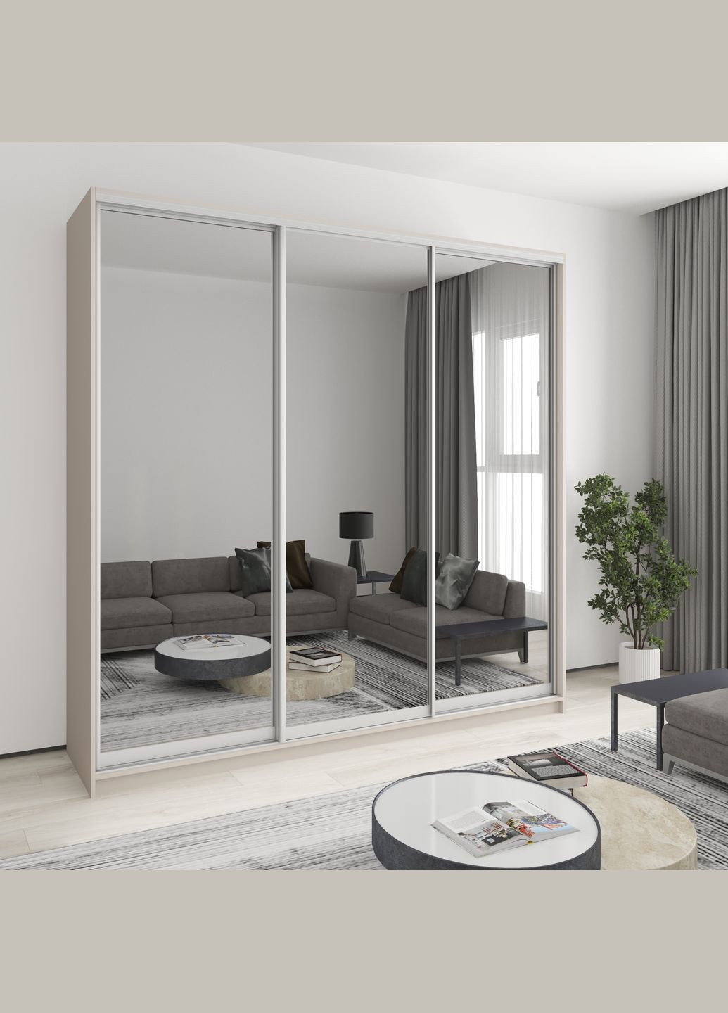 Шафа-купе тридверна Комбо AL 3 Дзеркала 240x60x240 см Кашемір (MBS-2214) MebelStar (346289151)