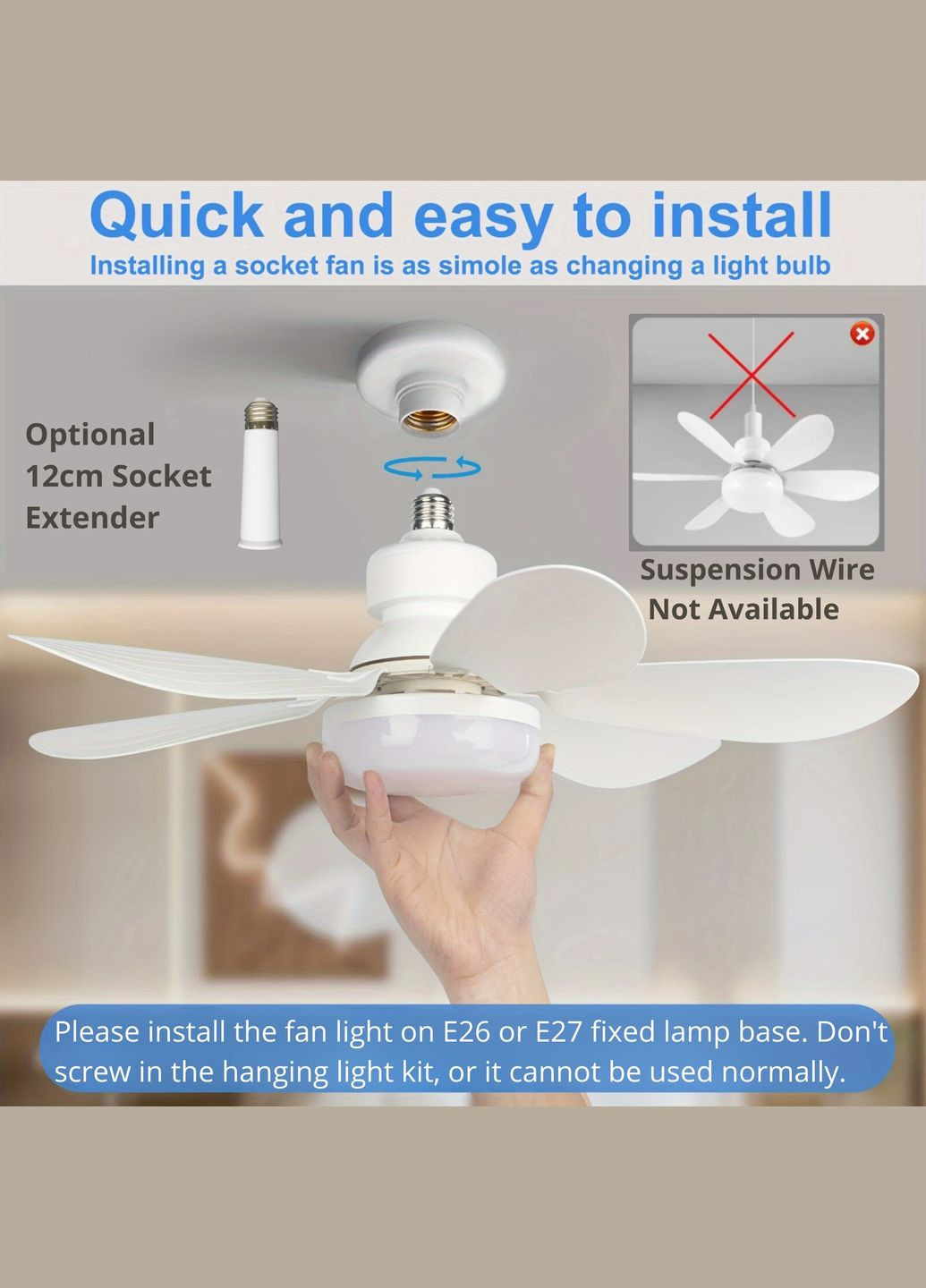 Стельовий вентилятор з підсвічуванням і дистанційним керуванням | 40 Вт | E27 | 6 лопатей | адаптер 120 мм Е27 Monocrystal (334878740)