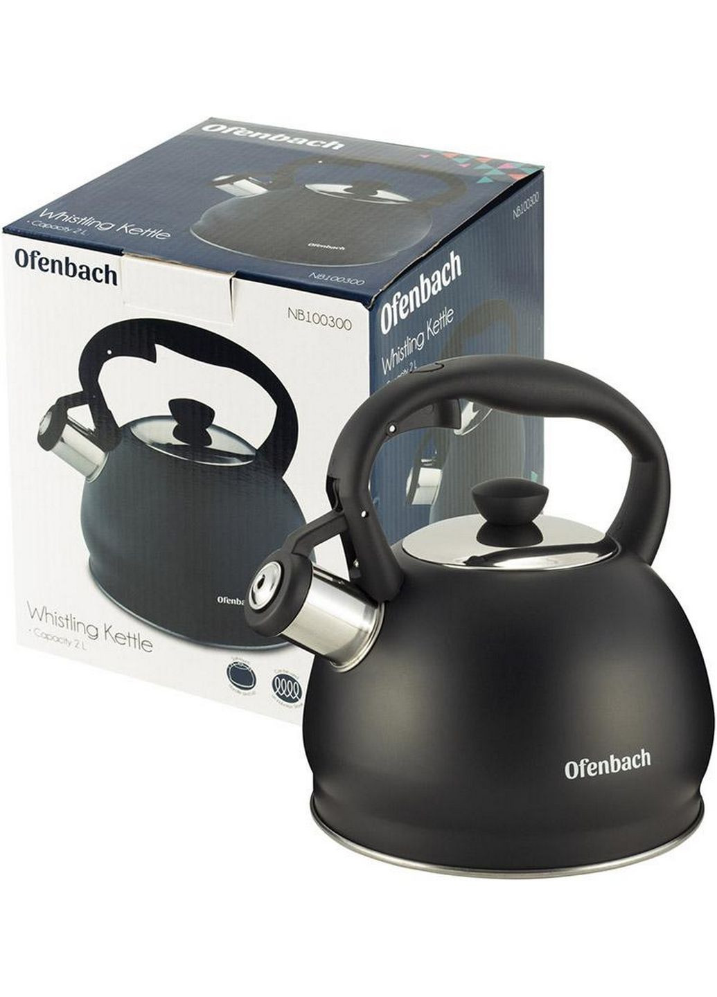Чайник 2л со свистком, черный матовый 19,5 см Ofenbach (289460420)