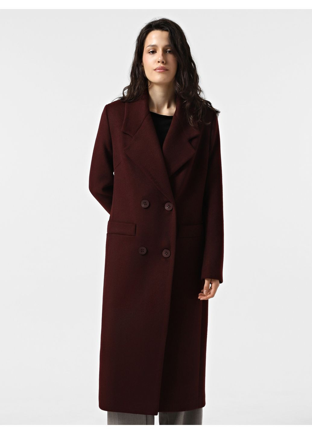 Темно-бордовое демисезонное Пальто демисезонное тёмно-бордовое 1991BRD двубортное DANNA