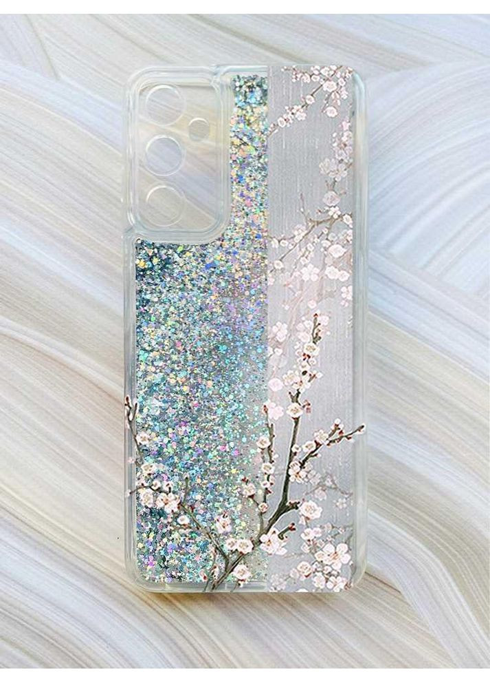 Чохол з плаваючими блискітками на Samsung Galaxy A34 5G (A346) Сріблястий:: Квітуча сакура (принт 285) CASE CONTROL (360700550)