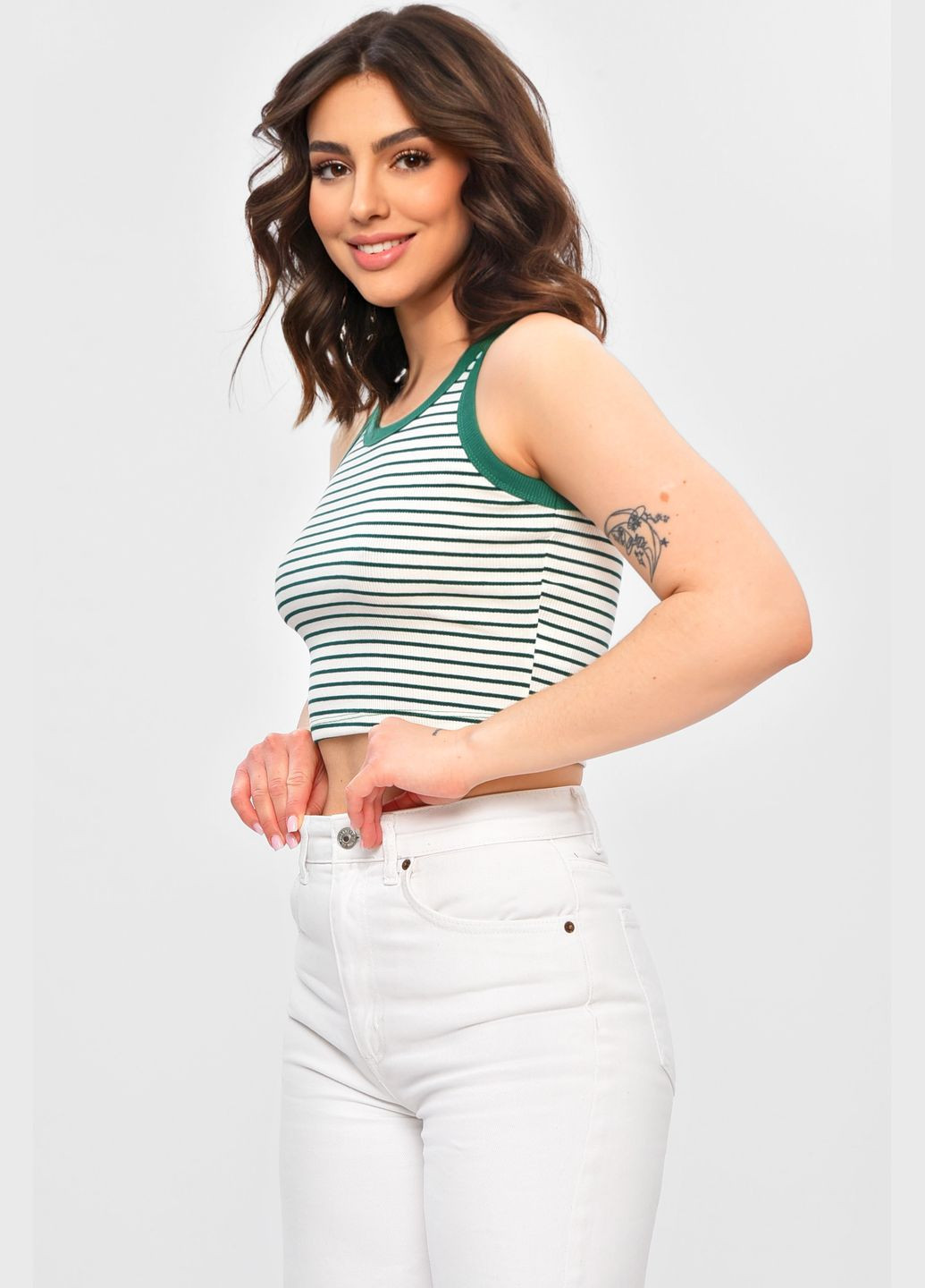 Майка жіноча в рубчик зеленого кольору у смужку Let's Shop - (332006103)