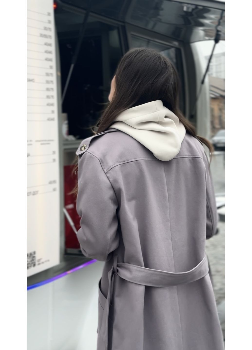 Серое демисезонное Тренч с капюшоном оверсайз No Brand