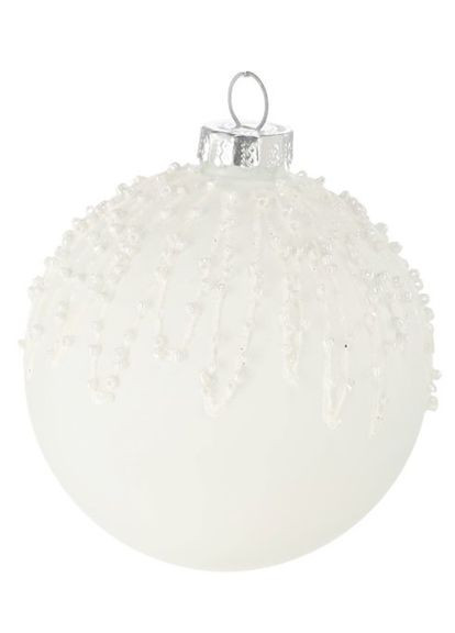 Елочное стеклянное украшение белое 8 см, узор бисер Chomik (367113998)