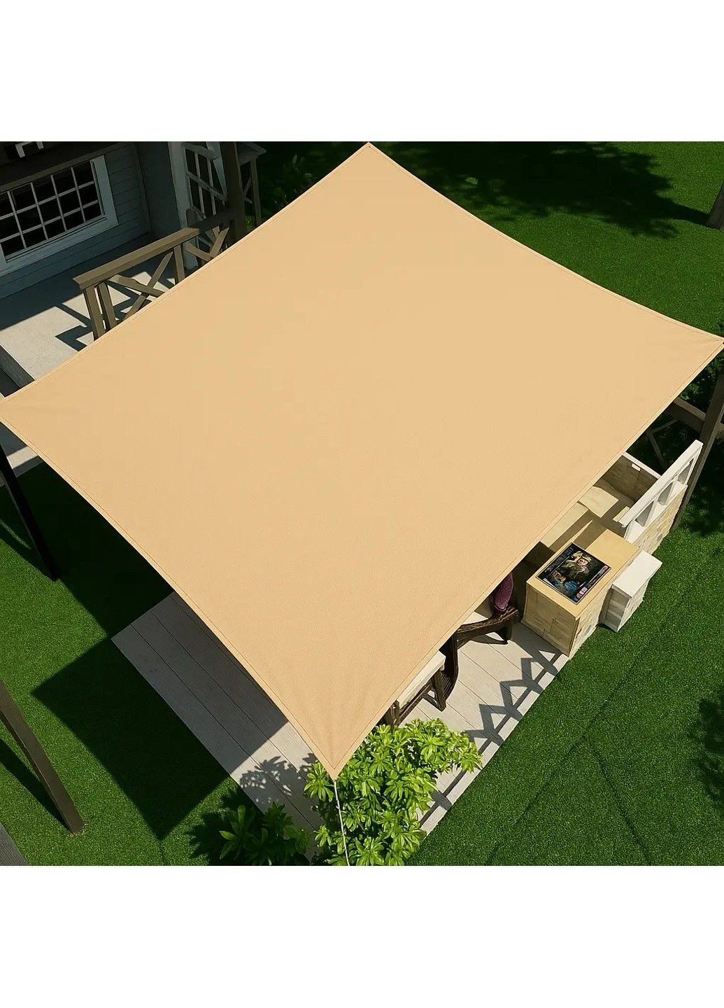 Тент навіс затіняючий водонепроникний прямокутний 4х5м Оксфорд (Бежевий) No Brand (332634349)