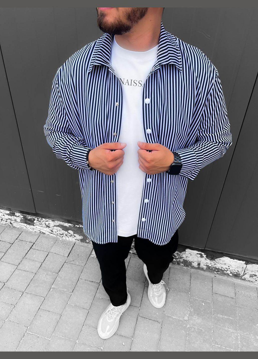 Голубой повседневный рубашка в полоску No Brand