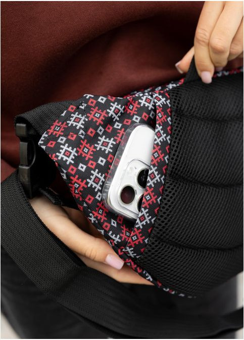 Велика тканинна жіноча поясна сумка бананка Чорна з принтом (1105038721) Sambag (360965527)