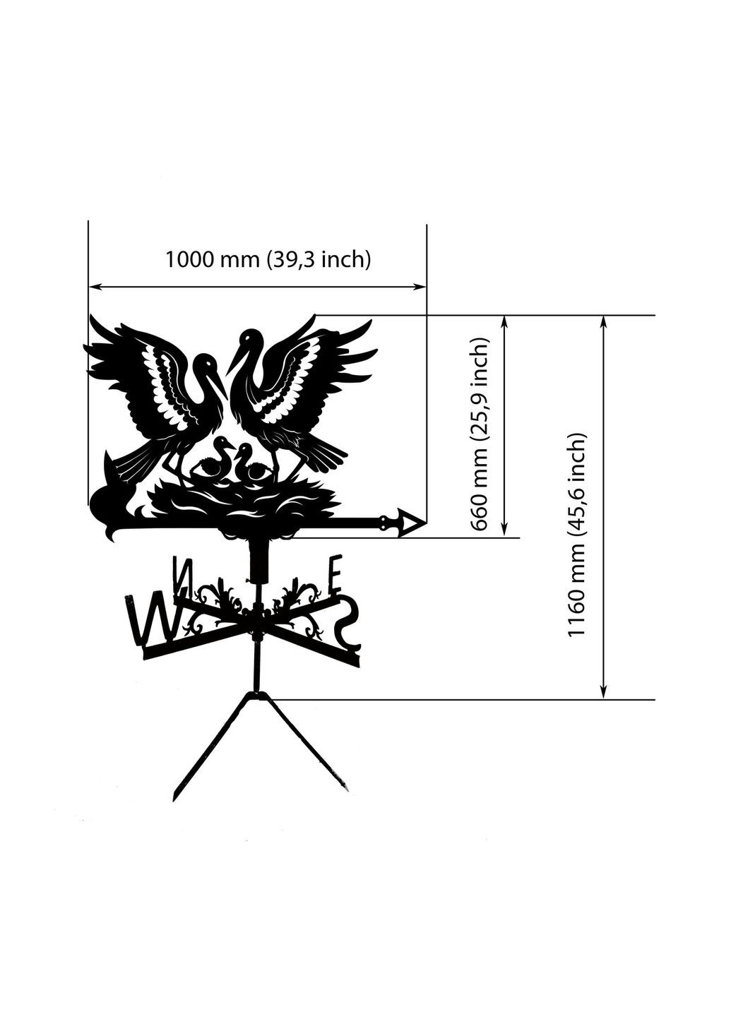 Флюгер на дом Аист №3, флюгер на крышу из металла 3 мм. Больше 100 см No Brand (368896741)