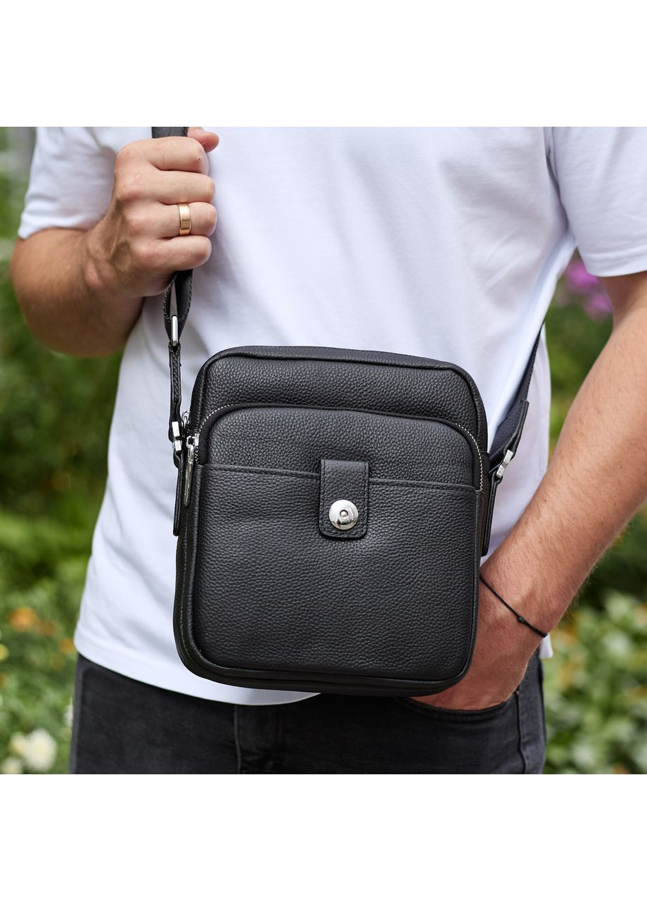 Чоловіча шкіряна універсальна сумка 24х20х8, барсетка зі шкіри, сумочка для чоловіків з регулюванням ручки, чорна No Brand (359380796)