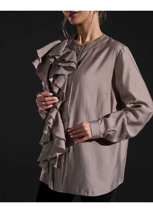 Коричневая вечерний рубашка однотонная ISSA PLUS с длинным рукавом