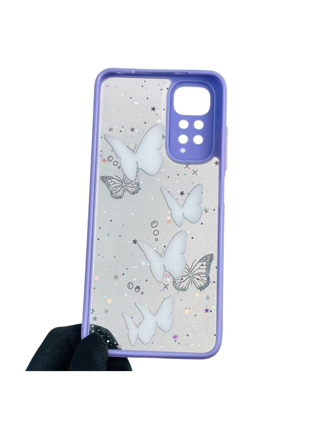 Чохол для Redmi Note 11 4G з блискітками з метеликами на сяомі редмі нот 11 4г бузковий Xiaomi (366386212)