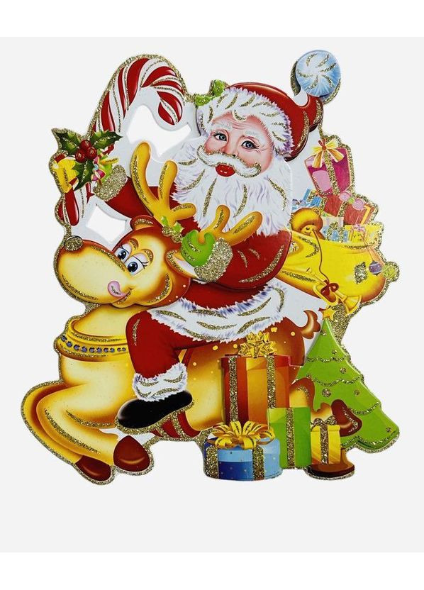Листівка Санта-Клаус із блискітками, 280х230 мм, новорічна на подвійному скотчі No Brand (366197781)