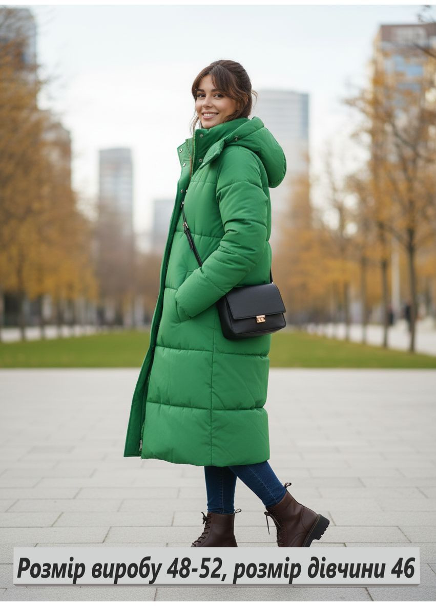 Зелена зимня довга зимова куртка на синтепоні зі знімним капюшоном Nositi 4264-15Х