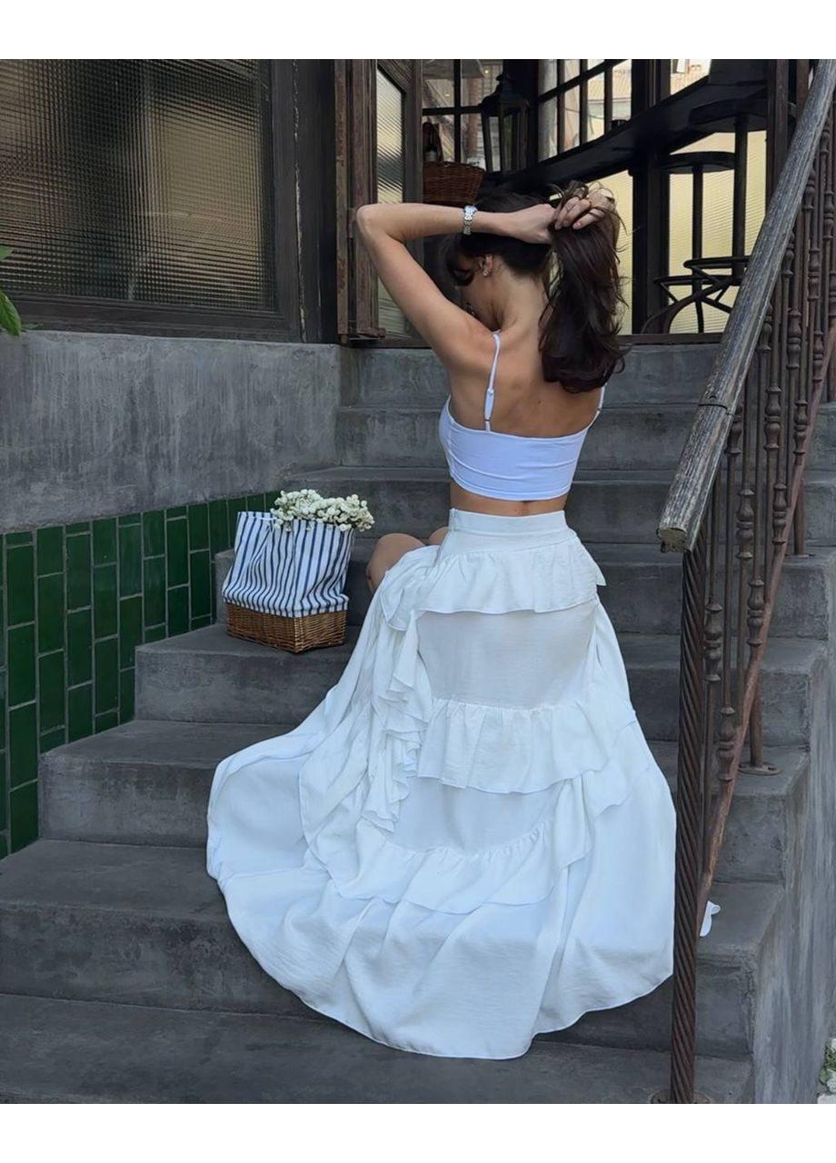 Льняна спідниця-максі в стилі бохо та красивому молочному кольорі No Brand 415 (353690343)