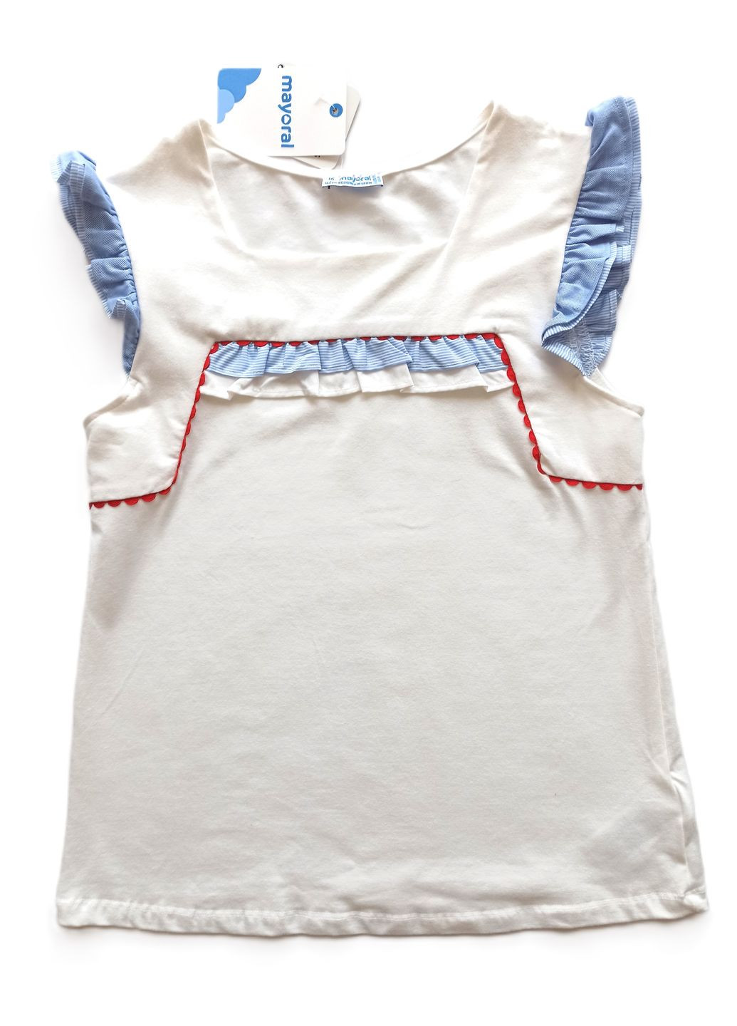Белая летняя футболка для девочки 56063-700 Mayoral