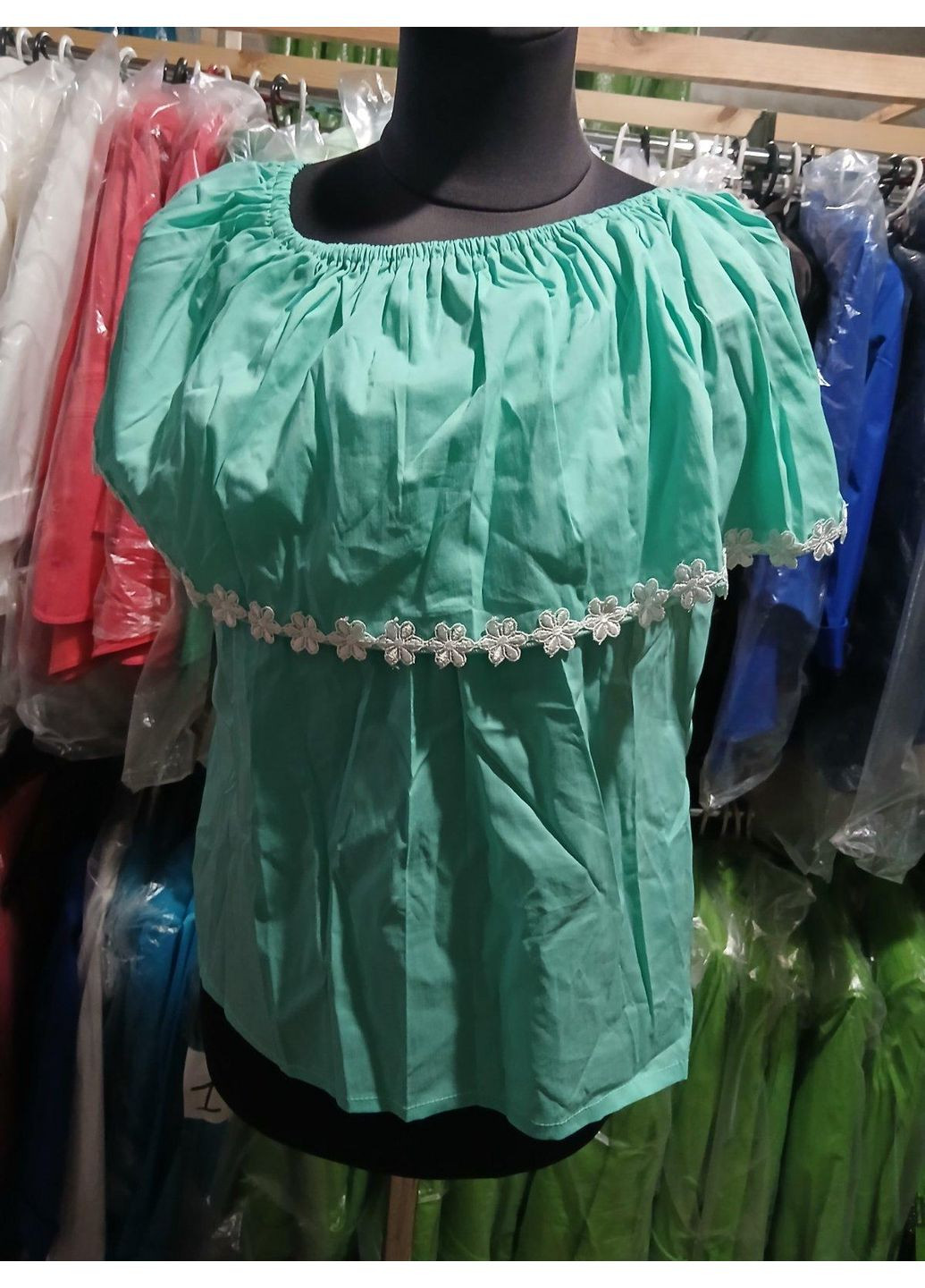 Комбинированная блуза 787 бирюза KHAN