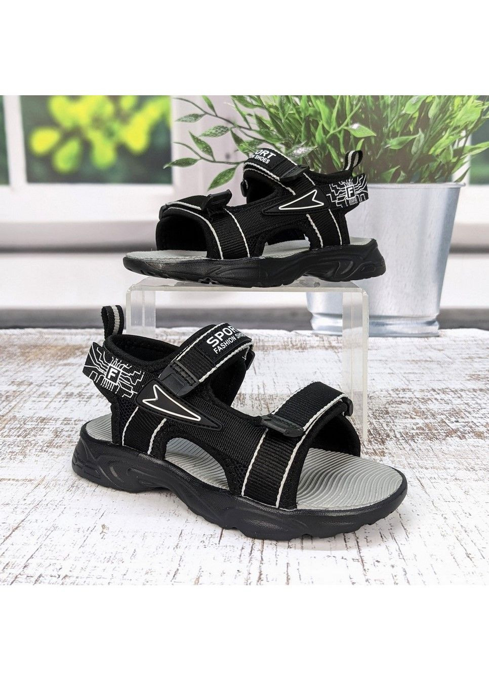 Черные повседневные босоножки детские для мальчика Fashion на липучке