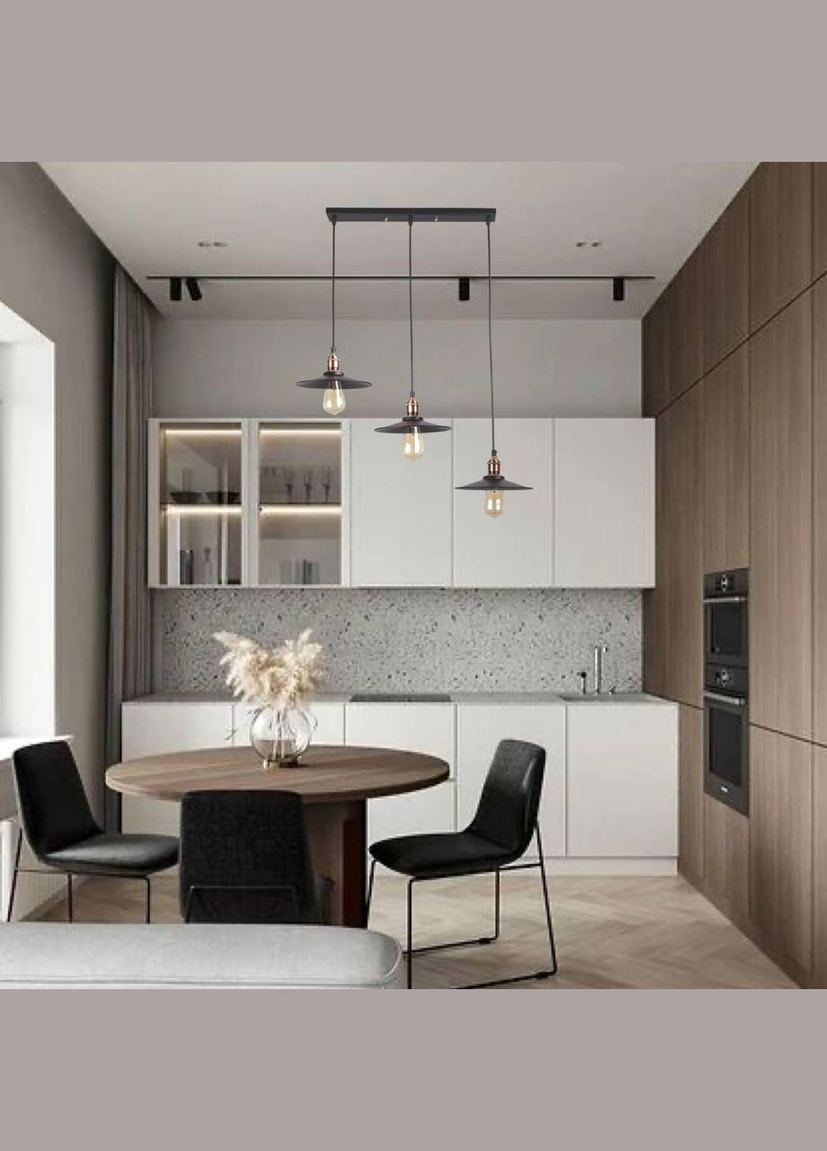 Чорна люстра на три плафони лофт на планці 50см (52-837F-3 BK) No Brand (370072479)