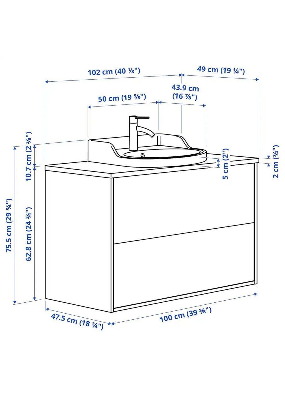 Шафа для мийки з висувними ящиками/мийкою/змішувачем ІКЕА TANNFORSEN / RUTSJON 102х49х76 см (s19514108) IKEA (278408923)