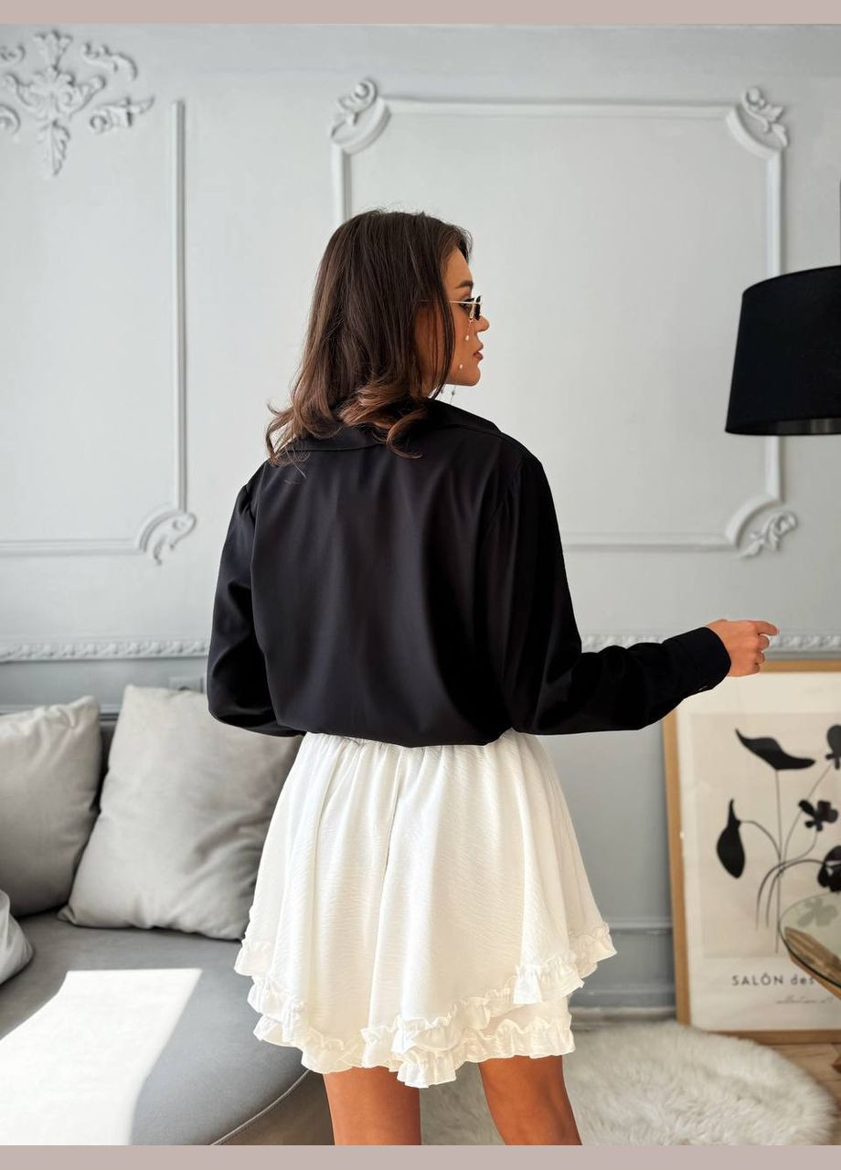 Черная классическая, повседневный рубашка Украина с длинным рукавом