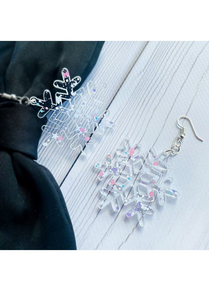 Серьги Снежинка с бело-розовыми блёстками CASE CONTROL (360712942)
