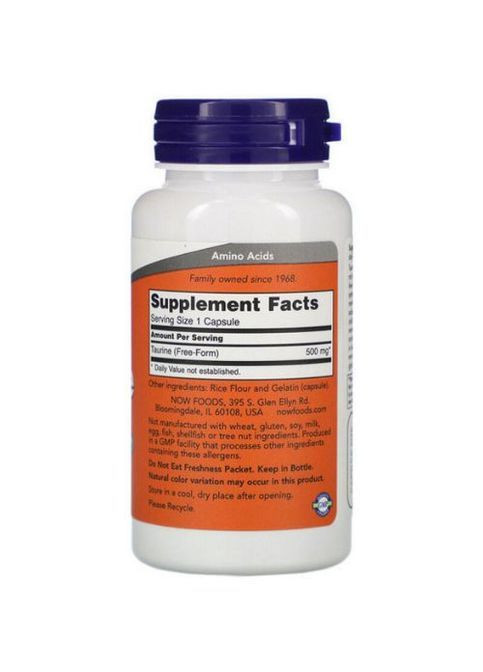 Taurine 500 mg 100 Caps NOW-00140 Now Foods (362418868)