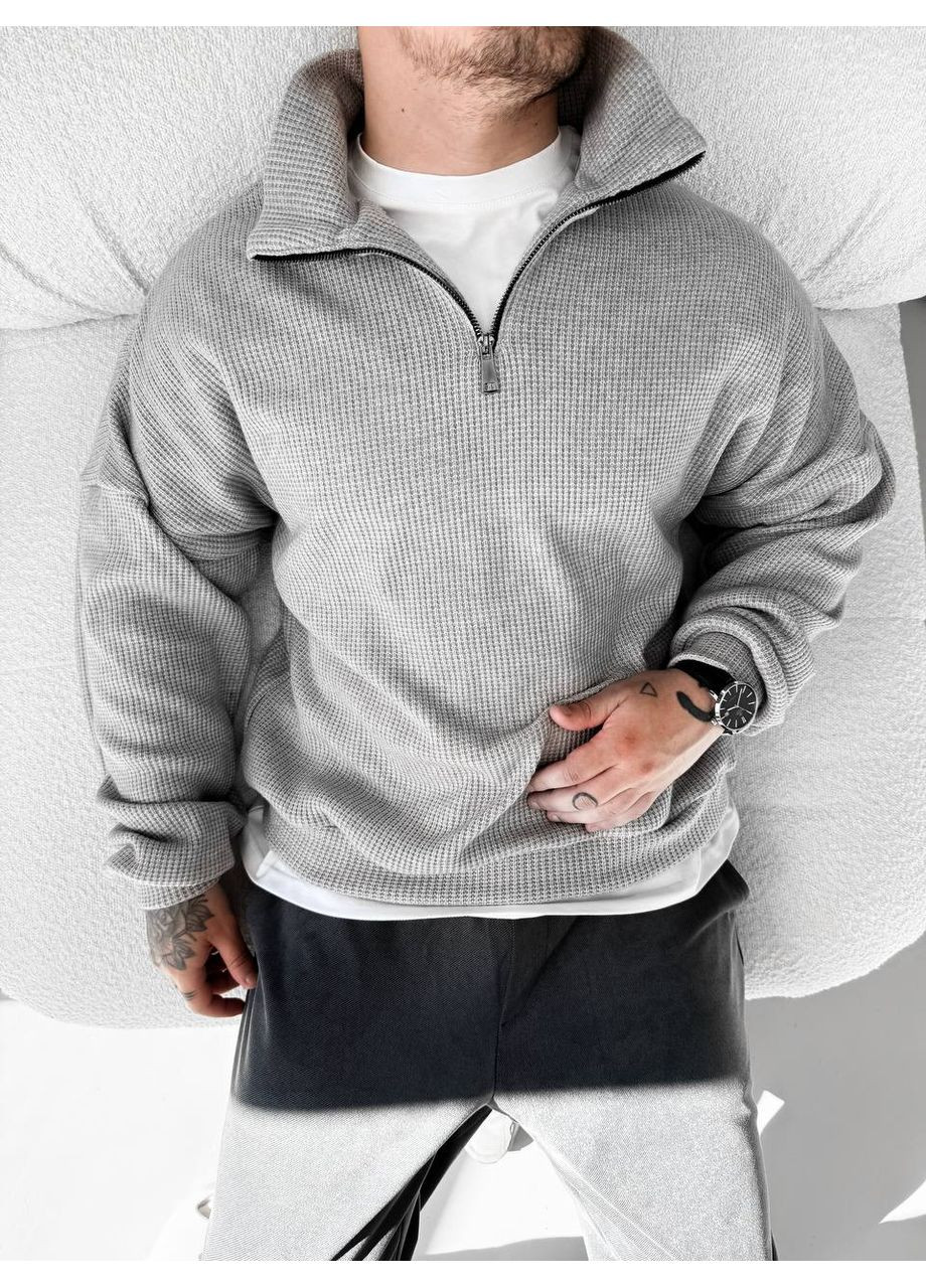 Сірий стильний чоловічий светр на блискавці Vakko