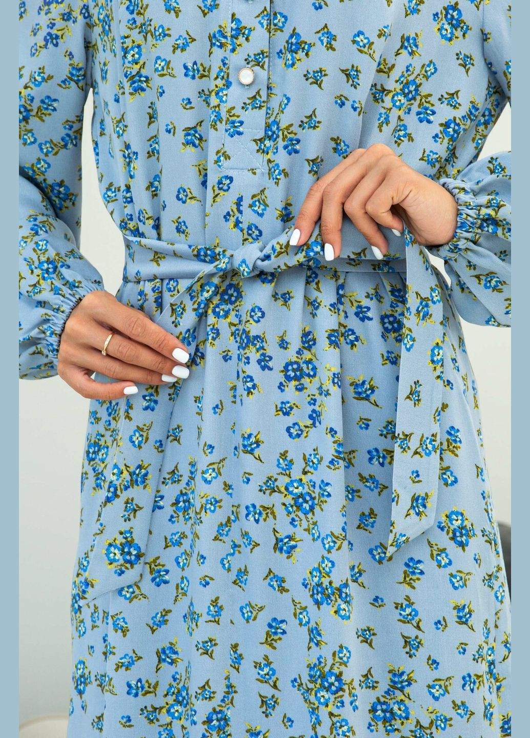 Блакитна повсякденний жіноча сукня вільного силуету з коміром з невеличким рюшем (су 1322) RiMari