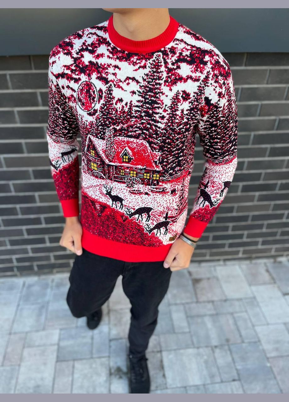 Червоний зимовий светр чоловічий джемпер No Brand