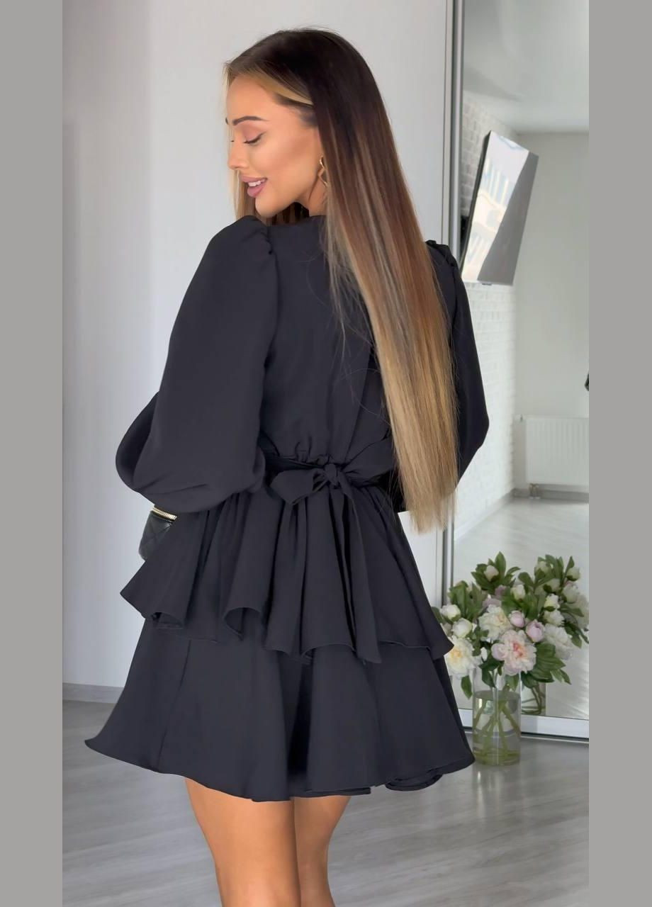 Чорна повсякденний сукня жіночій - міні з воланами кльош JUGO однотонна