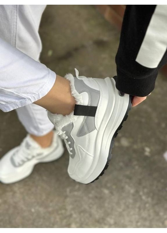 Жіночі зимові кросівки, білі, утеплені хутром, спортивного стилю Gollmony Кросівки білі зими (350936415)